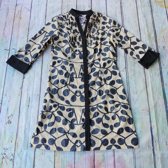 ALMATRICHI | Button-Down Tan & Black Vine Dress - Picture 2 of 13